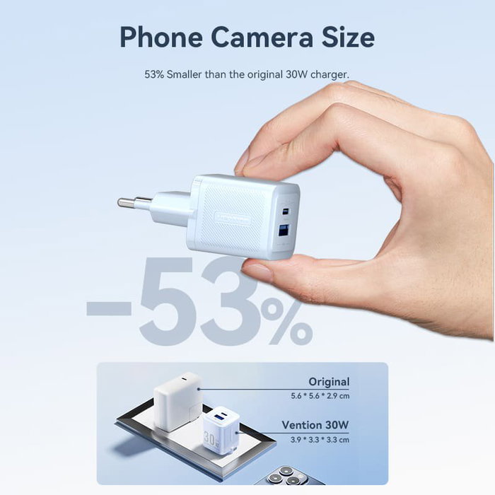 Vention Cargador de Pared GaN FEQP0-EU 30W con USB-C y USB-A Rosa